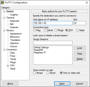 Putty Connection Screen